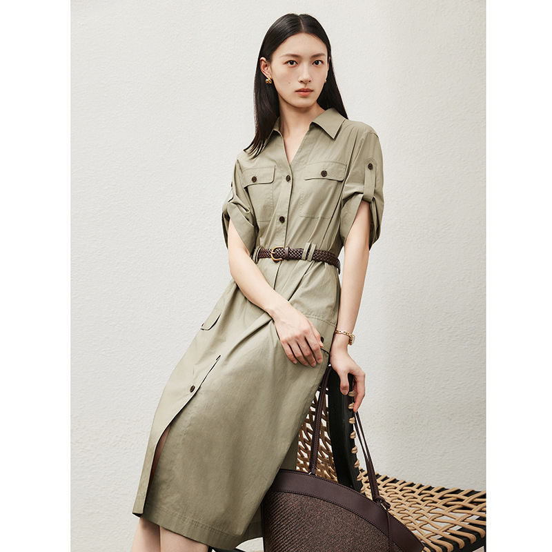 Cotton workwear mid-sleeve dress with belt, effortless style, 2026 summer new model 1H6990471 Cotton workwear mid-sleeve dress with belt, effortless style, 2026 summer new model 1H6990471