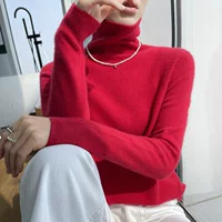 Лёгкий, мягкий и вощёный кашемировый свитер-гольф для женщин, осенне-зимний, 2024 года, новый стиль, плотный, шерстяной, трикотажный.
