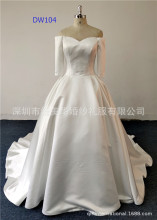 简约气质 七分袖A摆缎布缎面新娘婚纱外贸出口