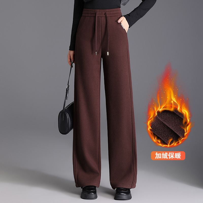 羊毛呢时尚直筒裤宽松阔腿裤2025年秋冬季新款加绒厚款休闲裤女裤