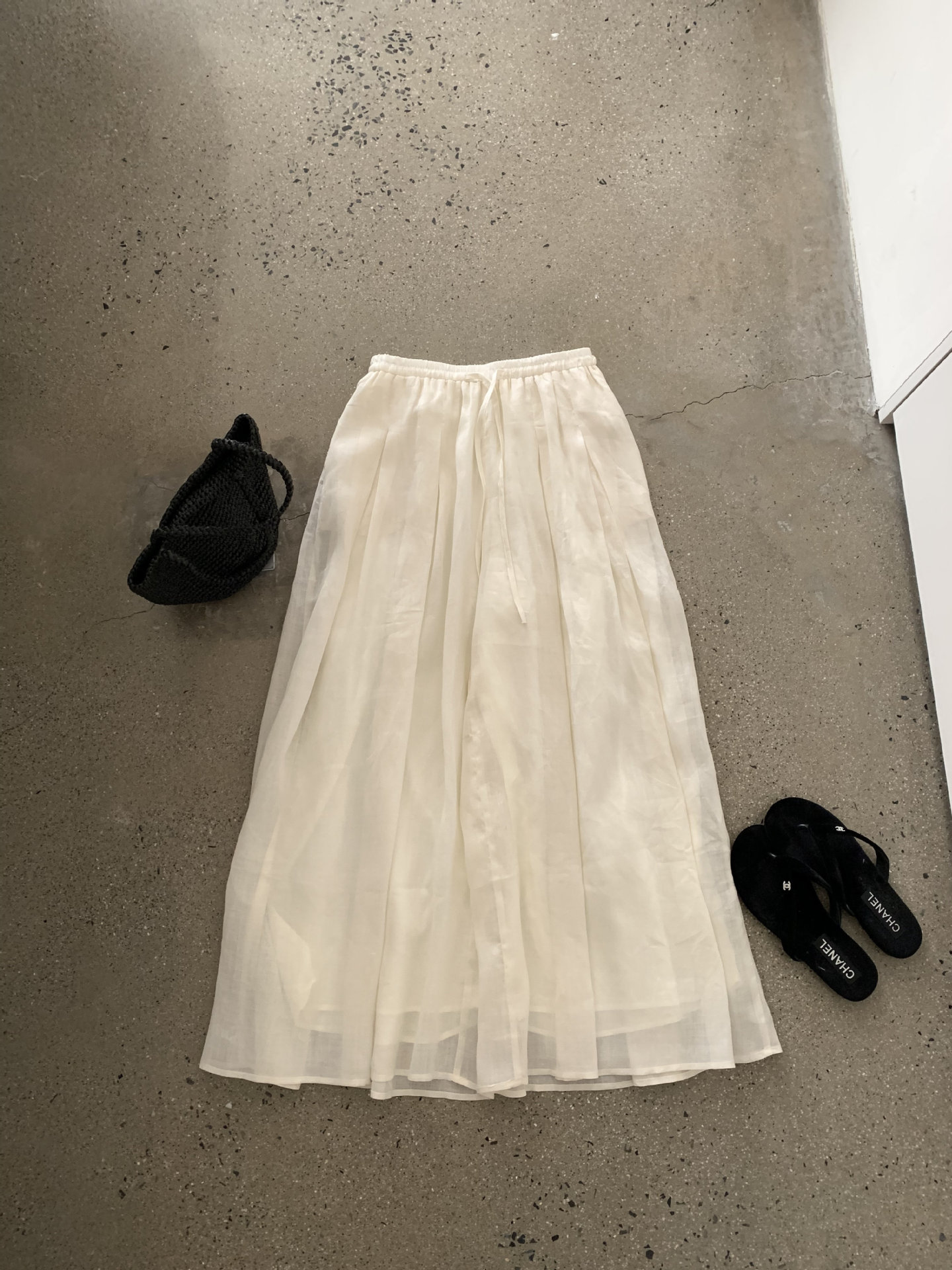 Quần culottes ống rộng chất liệu ramie mát mẻ, cạp chun, phong cách nghỉ dưỡng — màu hồng, Màu xanh sữa, màu mơ chi tiết 4