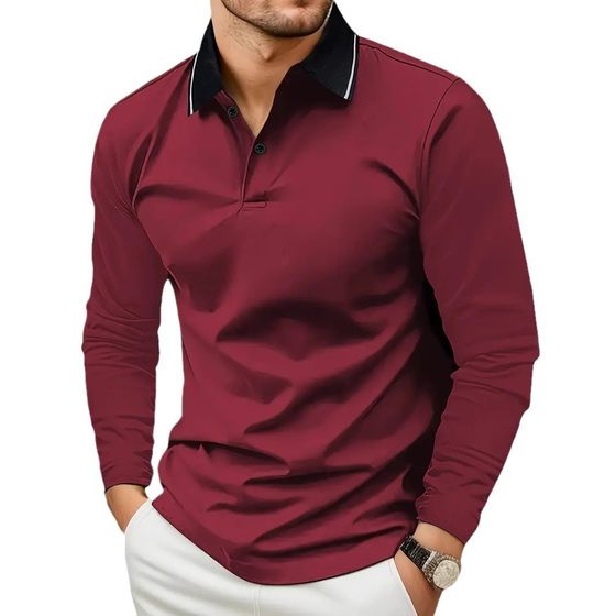 2025 New Men's Hot Sale New Long Sleeve POLO3D Digital Printing Simple All-match Lapel Casual POLO Shirt