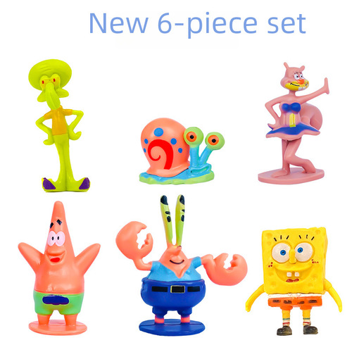 Fish tank aquarium Q-version SpongeBob 6-pack 8-piece set Patrick Star Mr. Krabs cake decoration and display piece