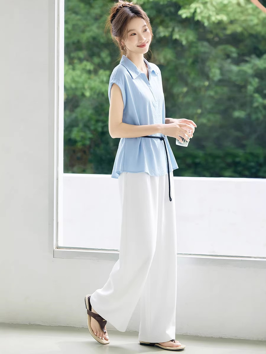 Bộ sơ mi tay dài kết hợp quần ống đứng nữ thanh lịch OU6935 — màu xanh nhạt, Xanh lá cây nhạtcolor