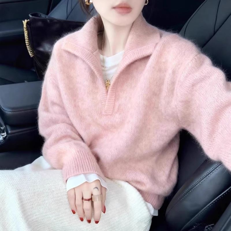 Pink Mohair Knitwear Women's New Autum Art Student Milk Cute Milk Soft Waxy Knitwear Top