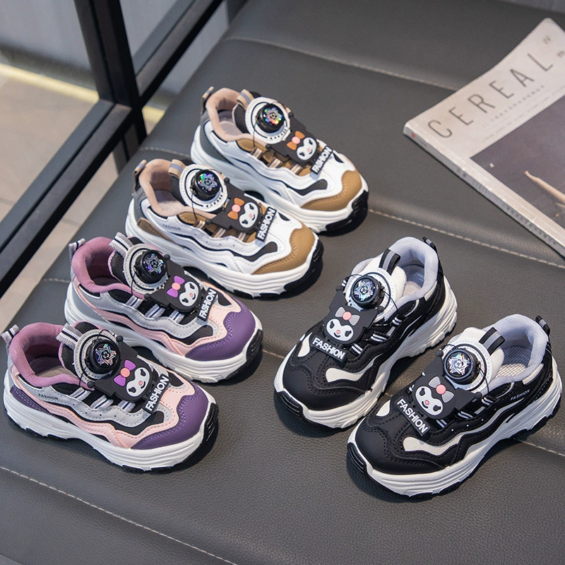 Мультяшные кроссовки для девочек 2024 весна и осень новые детские вращающиеся пуговицы модные туфли для мальчиков