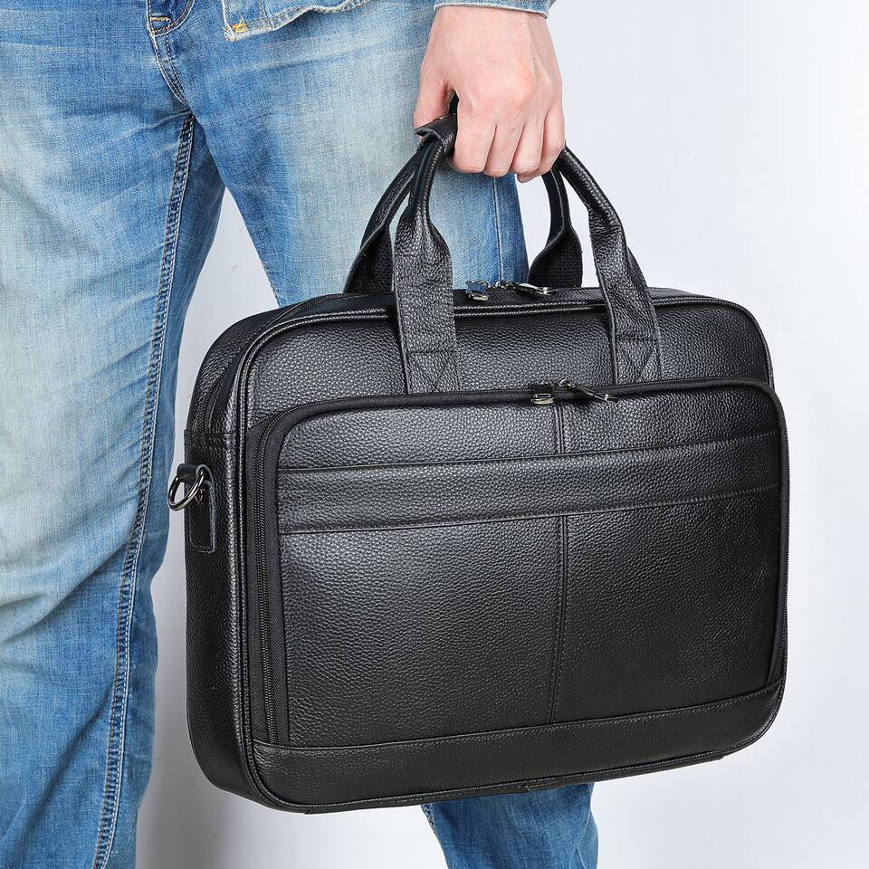 Túi xách công sở đeo chéo một vai cho nam bằng da thật, đựng vừa laptop 15,6 inch — 8841 hoa văn vải đen, Cà phê, 8368 Ngựa Điên Nâu Đỏ, 8368 màu nâu