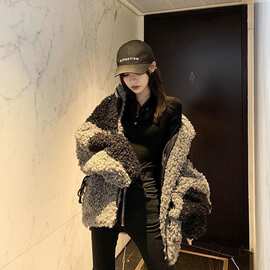 澳洲羊圈绒慵懒风外套女潮ins冬季颗粒羊羔毛韩版加棉衣加厚大码