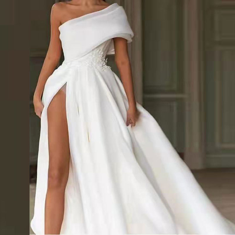 El comercio exterior de Europa y América Amazon AliExpress deseo temperamento vestido de novia un hombro largo elegante simple vestido de novia largo