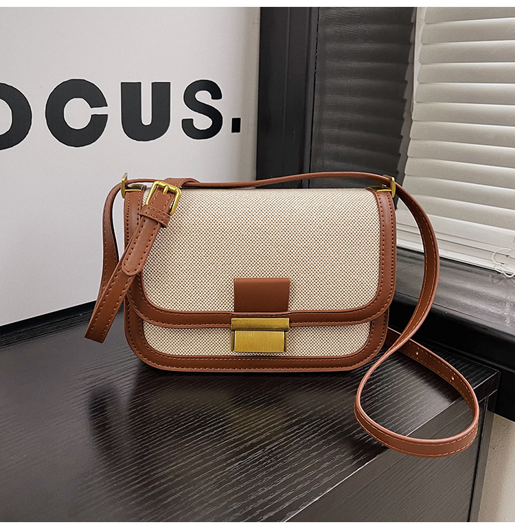 Nicho de diseño de lino empalmado bolso para mujeres 2024 nueva moda moda bolso cuadrado pequeño bolso casual simple mochila