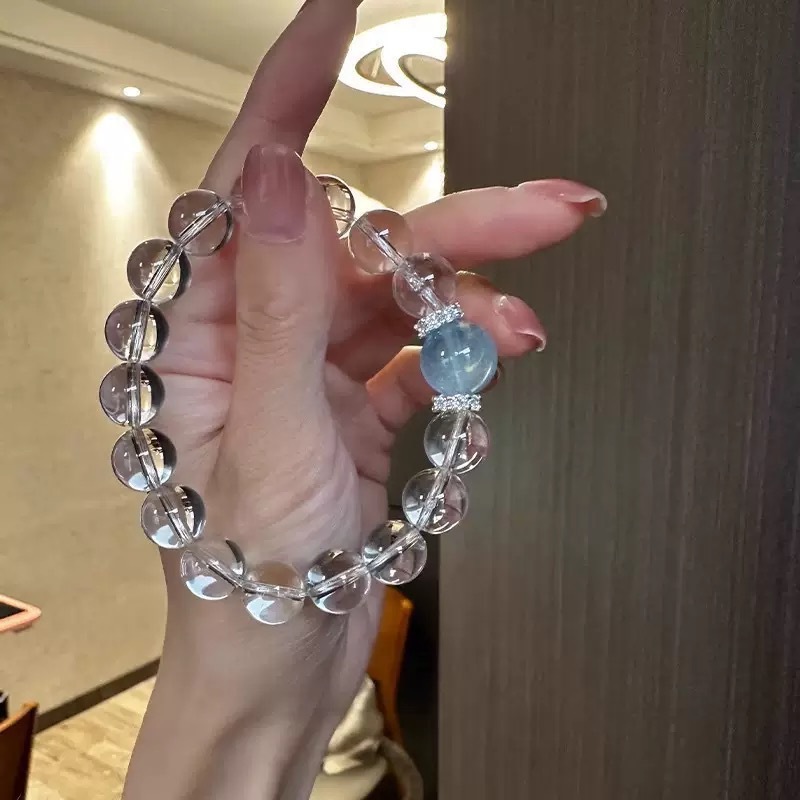 Light Luxury High-End White Crystal Aquamarine Bracelet Hand-Beaded Niche Popular Simple Hand Jewelry Ethnic Style Does Not Fade