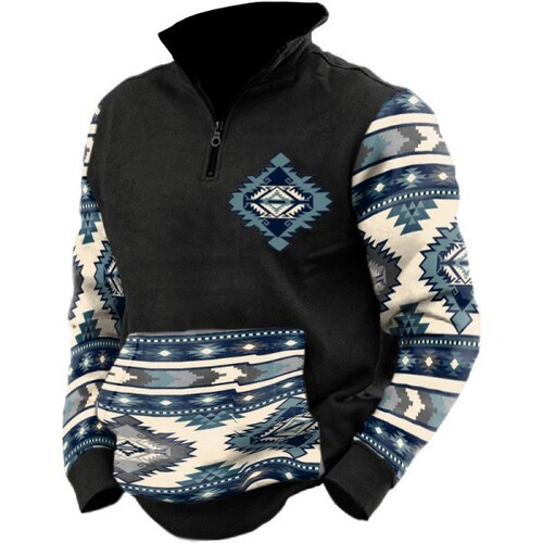 Autumn/Winter New 3D Digital Printing Stand Collar Men's Streetwear Zip-up Hoodie