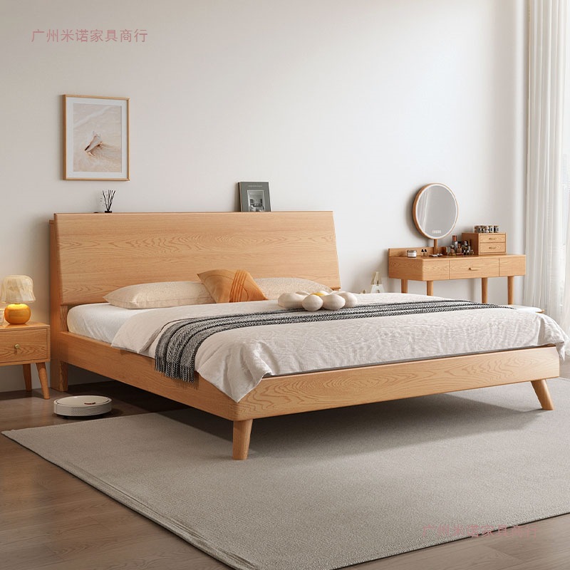 All Solid Wood Bed Modern Minimalist Double Bed Master Bedroom 1.5m Home Log Bed Rental Room 1.2m Single Bed Frame