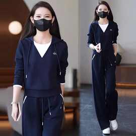 休闲套装女2025秋季新款假两件连帽卫衣运动裤两件套潮