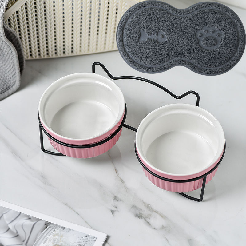 Cerámica doble cuenco cuello para perro y gato cuenco para mascotas cuenco para perros cuenco para perros cuenco para gatos cuenco alimentador para mascotas