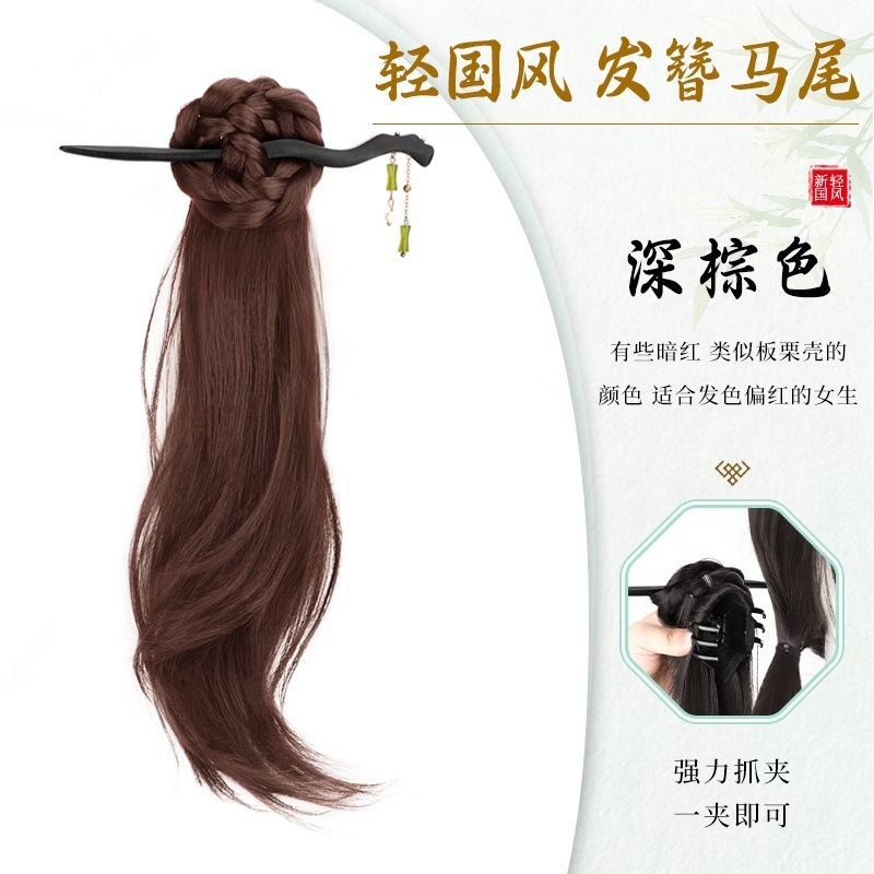 新中式假发马尾辫子女古风汉服旗袍仿真轻国风蝴蝶流苏发簪侧马尾|undefined