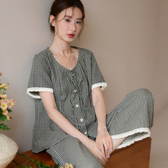 女性用パジャマ、新しいゆったりとしたカジュアルな綿織り半袖ズボン、夏の新しいスーツ、ホーム服、薄手のスタイルで屋外で着用できます。