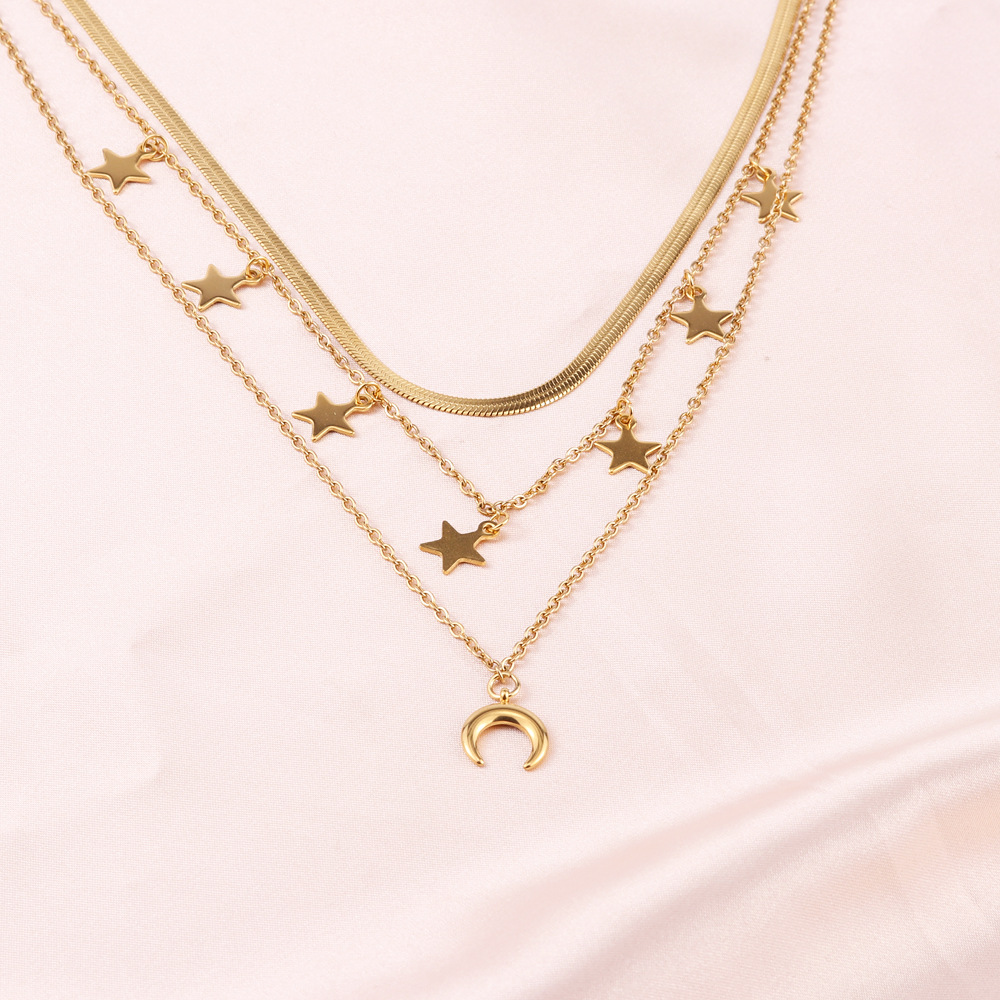 Fashion Star Moon Stainless Steel Plating Layered Necklaces 1 Piece