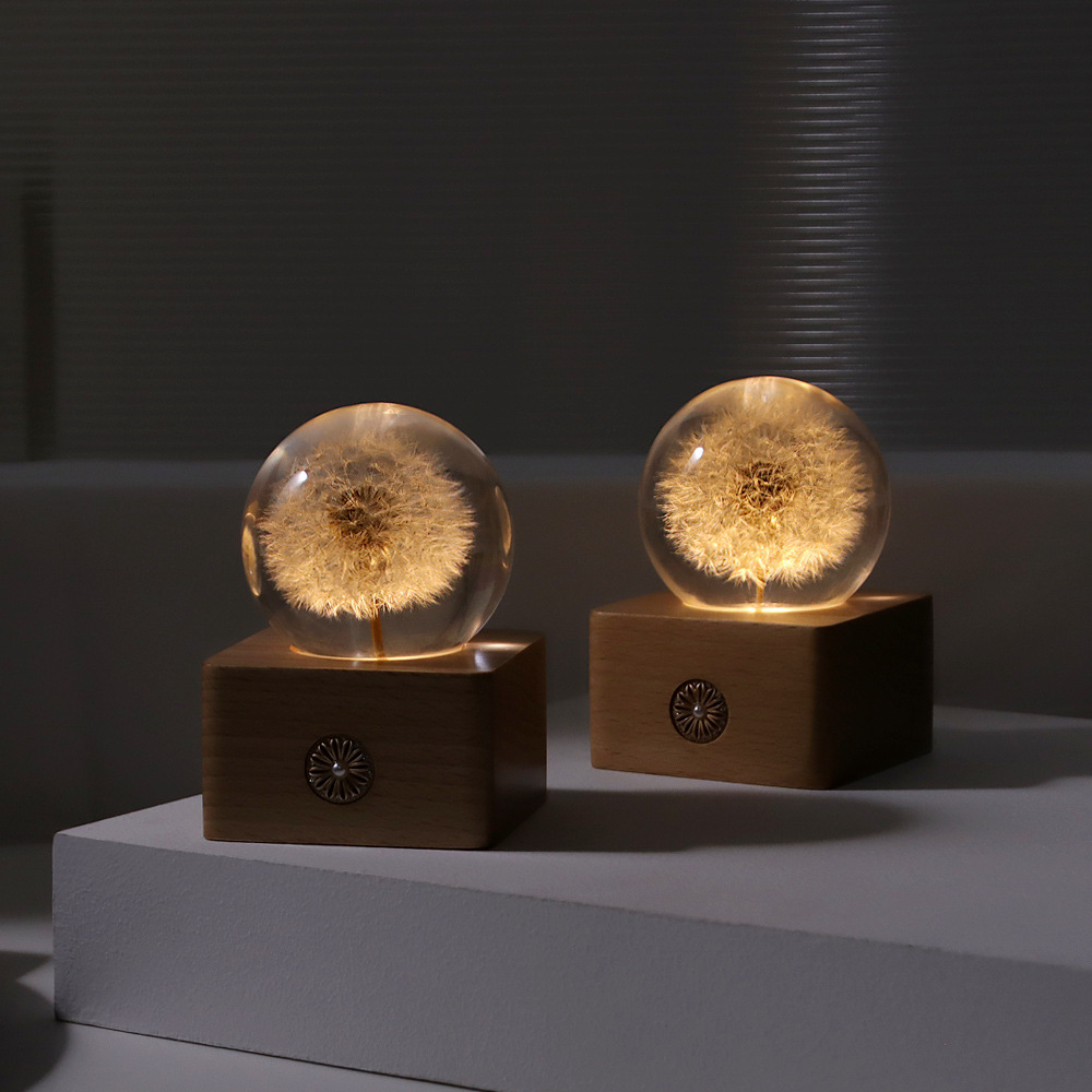 Dandelion Dried Flower Crystal Ball Transparent Resin Crafts Souvenir Practical Gift Night Light Home Decoration