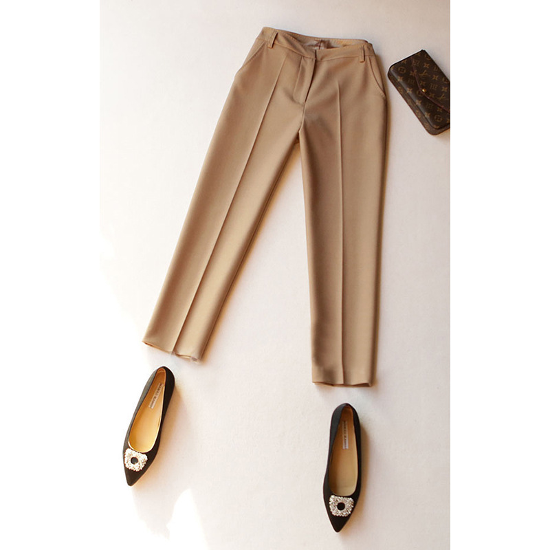 in stock manufacturers wholesale neat small straight ankle virgin wool waist nine suit pants straight pants