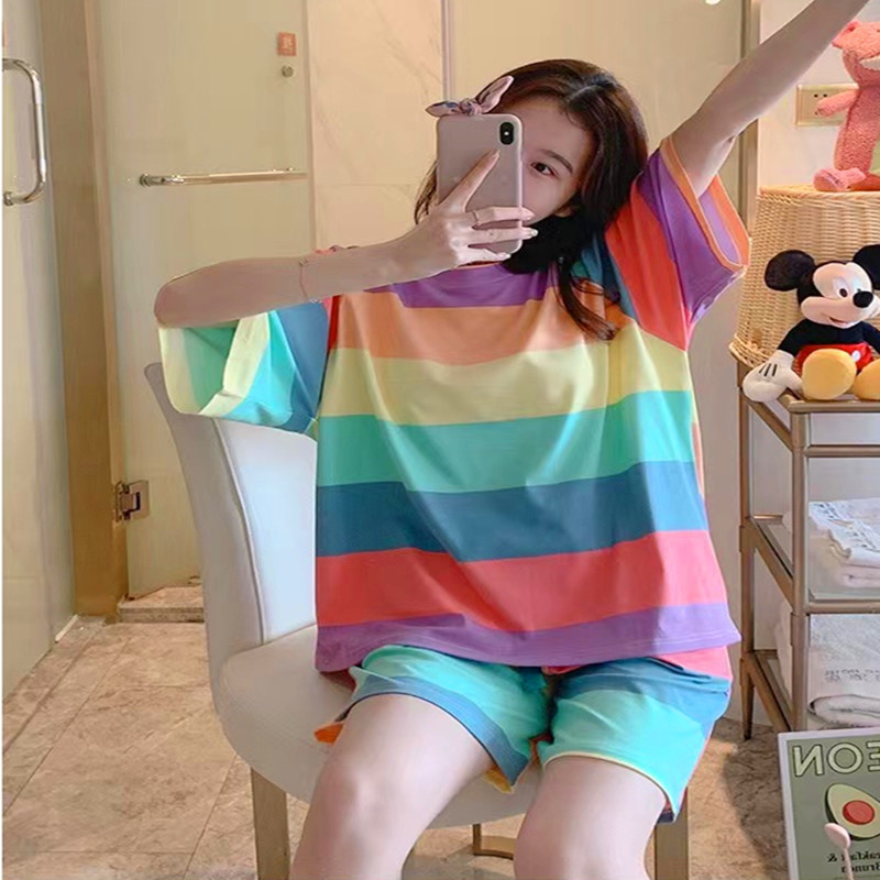 Pajamas women's summer short-sleeved shorts plus size suit Korean style student sweet cute cartoon women's summer homewear