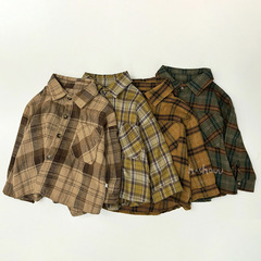 格子襯衫韓版2023年春秋款兒童長袖洋氣男女潮寶休閒外套0037A041