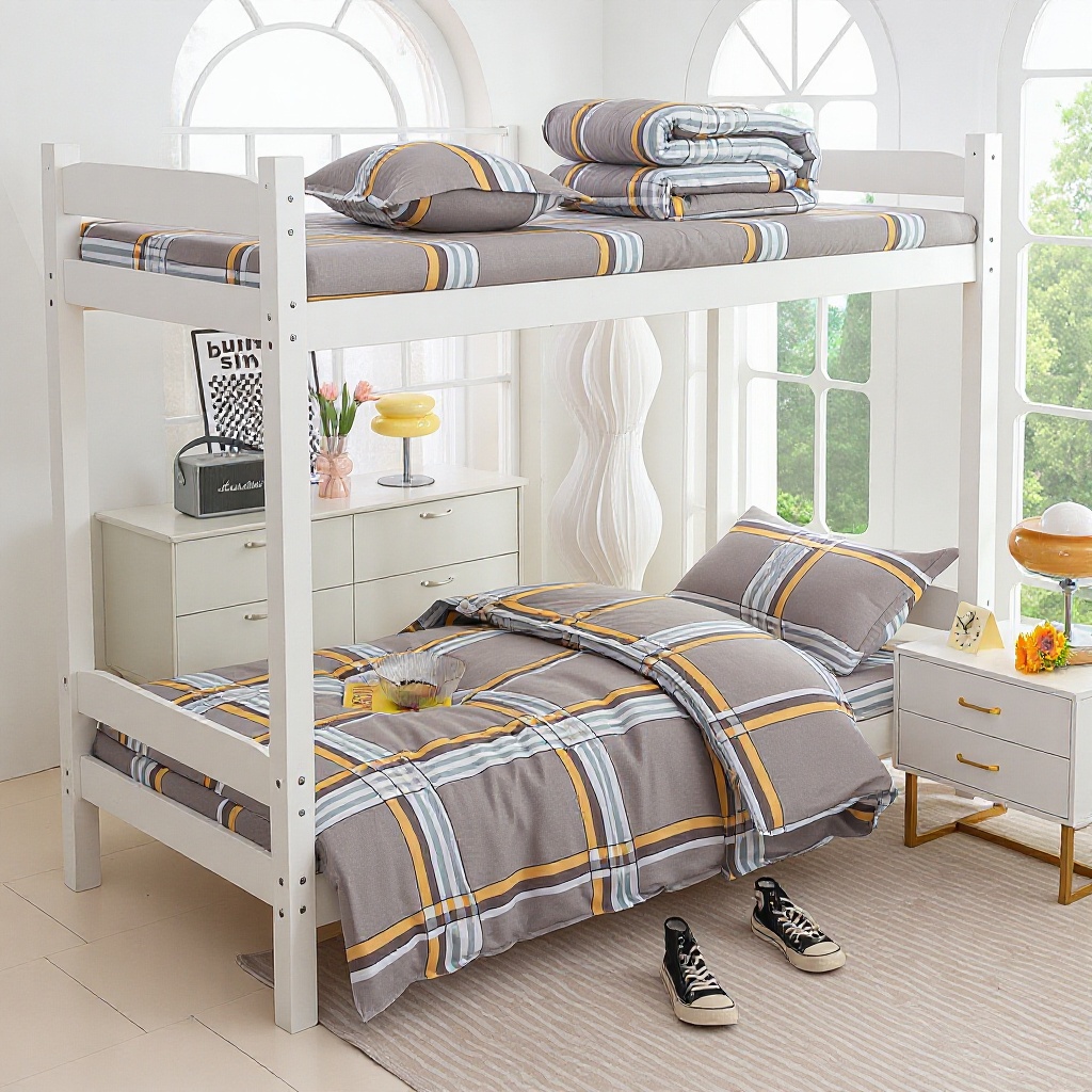 Three-Piece Bed Sheet and Duvet Cover Set for Student Dormitories, Factory Units, and Bunk Beds; Six-Piece Set Including Single Bedding, Pillow Core, and Bed
