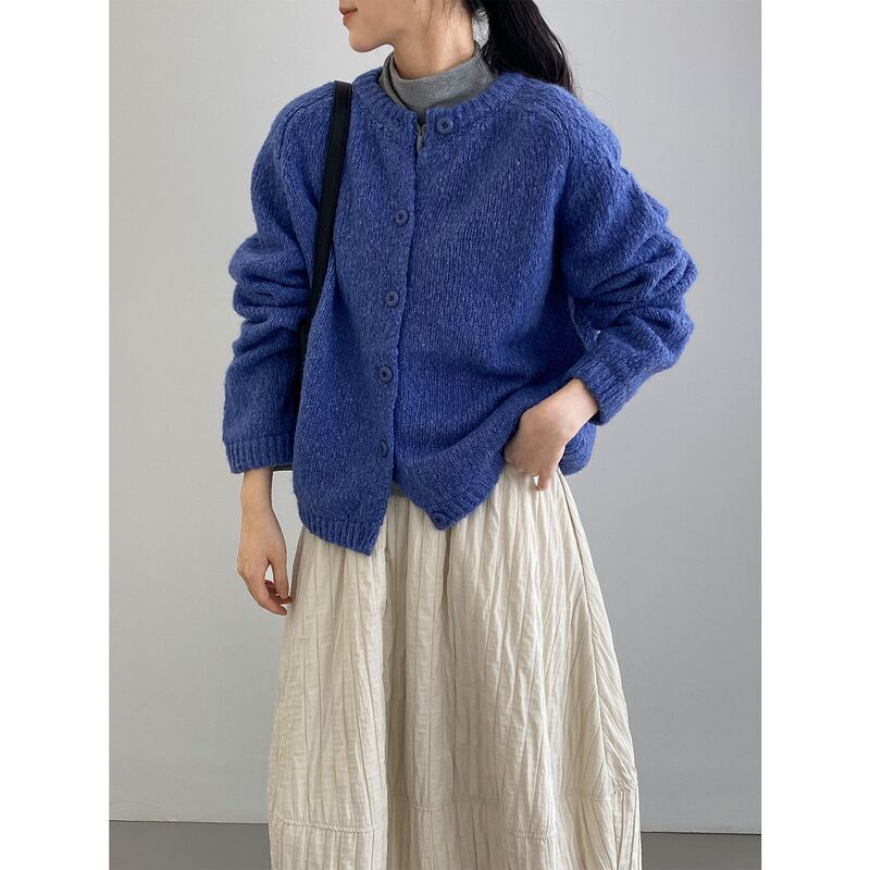 Korean-Style Round Neck Sweater with 6% Wool, Soft and Cozy, Solid Color, Simple and Elegant, Super Pretty Knitwear Y1312