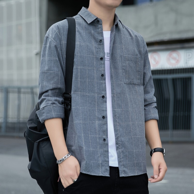 Casual Versatile Japanese-Style Plaid Long-Sleeve Shirt for Men, Spring and Autumn Loose Casual Trendy Ins Hong Kong Style Men's Jacket
