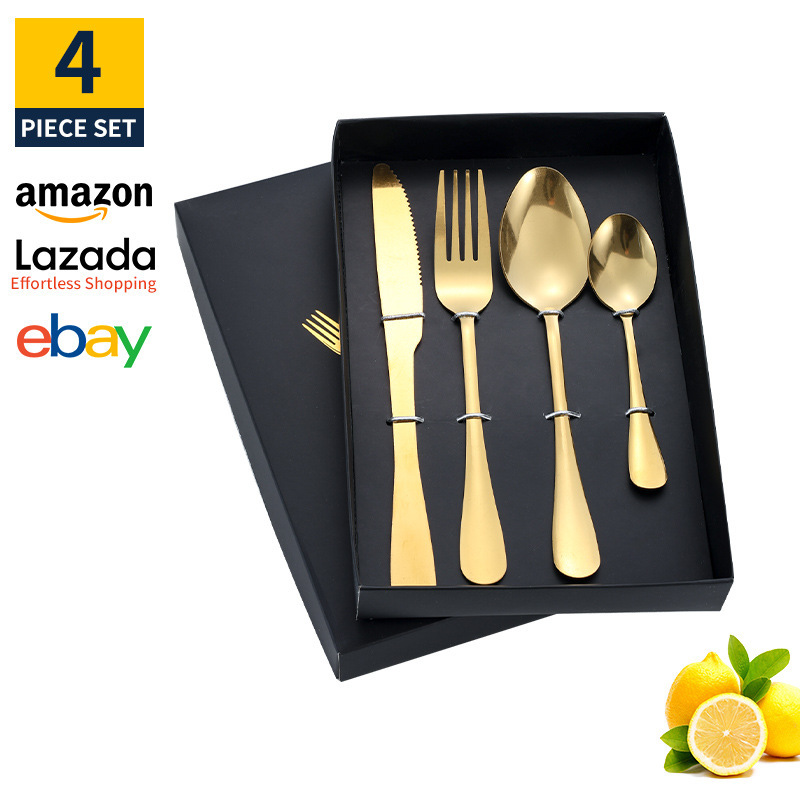 Conjunto de cubiertos de acero inoxidable transfronterizo de 24 piezas cuchillo de filete cuchara de cubiertos occidentales caja de regalo estado de ánimo cuchillo de huevo exportación