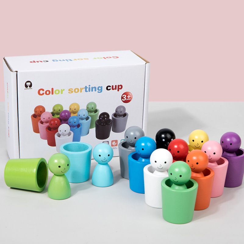 Clasificación de tazas de madera para niños, educación temprana del color para bebés, concentración, entrenamiento de movimiento fino, juguetes inteligentes