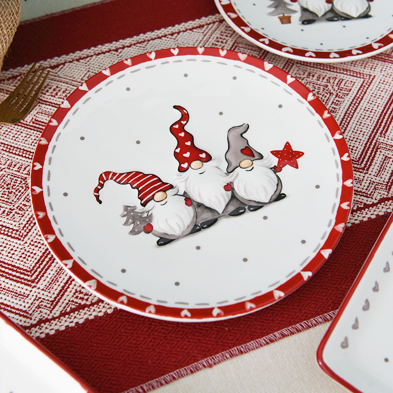 Placa redonda de Navidad cerámica en relieve placa superficial vajilla del hogar pequeño plato creativo desayuno tarde té decoración placa