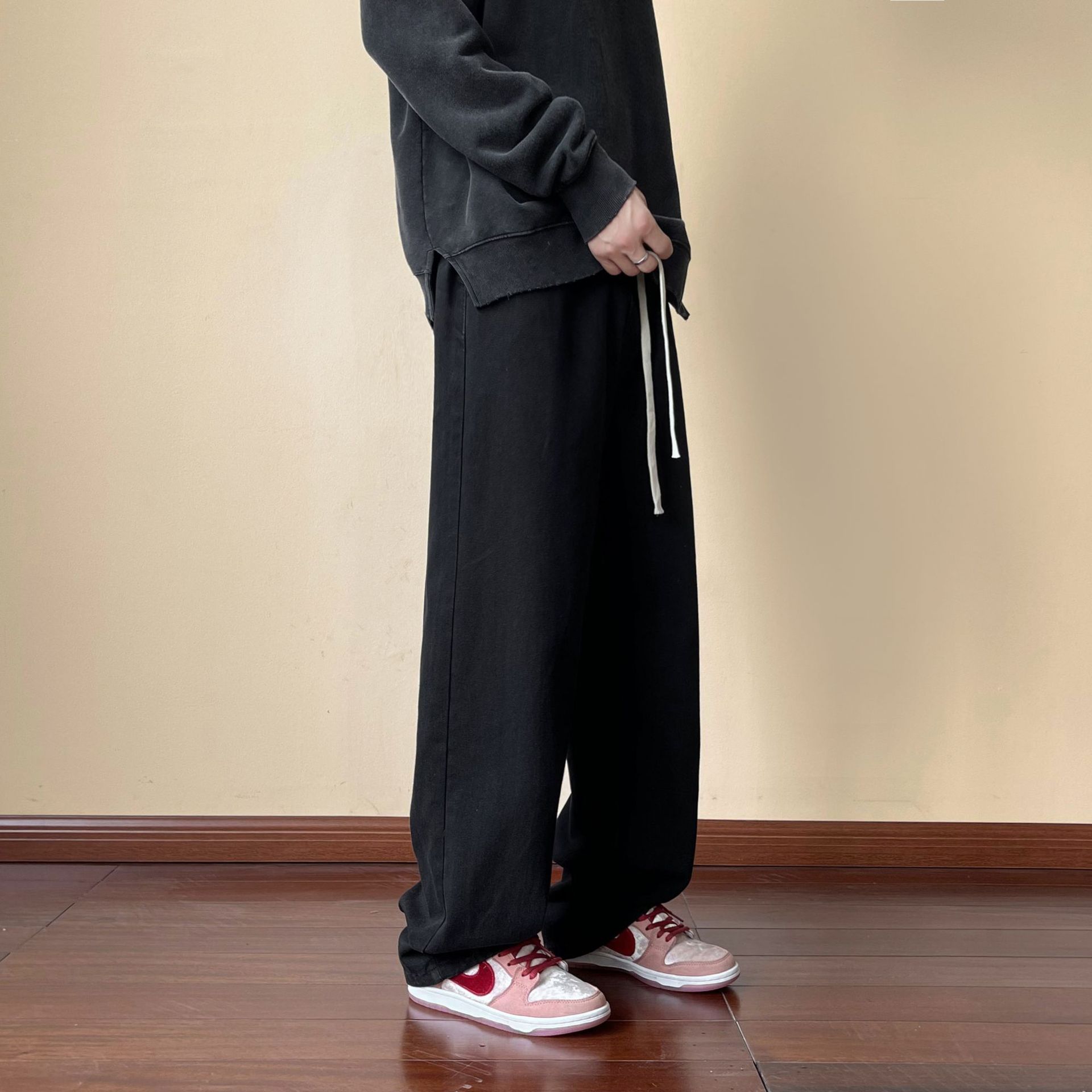 LKTM Men's Wear # Yellow Mud Dyeing American High Street Jeans Pantalones de pierna recta sueltos con cintura elástica de marca de moda para hombres