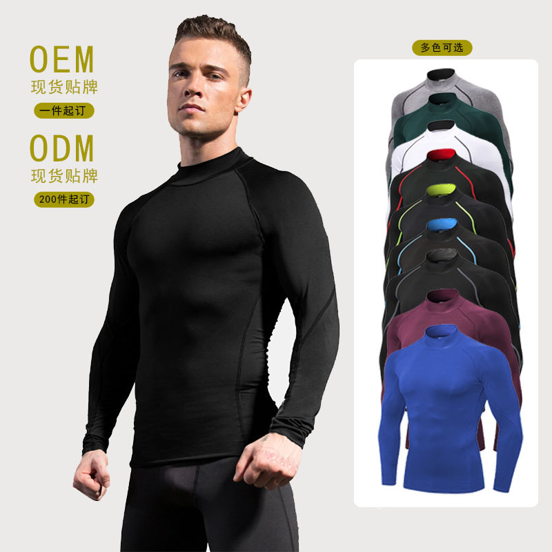 Men's High Collar Fitness Long Sleeve PRO Sports Running Basketball T-shirt Autumn and Winter Elastic Tight Breathable Stand Collar Sweat Men's High Collar Fitness Long Sleeve PRO Sports Running Basketball T-shirt Autumn and Winter Elastic Tight Breathable Stand Collar Sweat