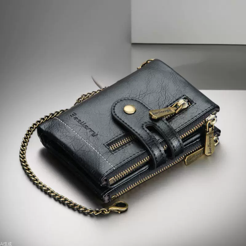 新款男士短款钱包男款高级感跨境商务双拉链pu男钱包复古小钱包男