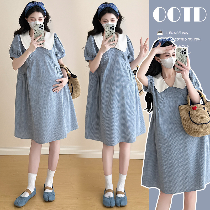 Maternity's Summer dress Summer Small Doll Collar Loose Sweet Fashionable Mom's Pregnancy Dress to Cover Belly