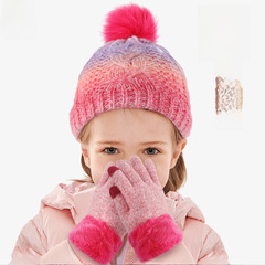 Winter Children's Plush Hat and Glove Set, Warm Touchscreen Fleece Knit Hat and Glove Two-Piece Set
