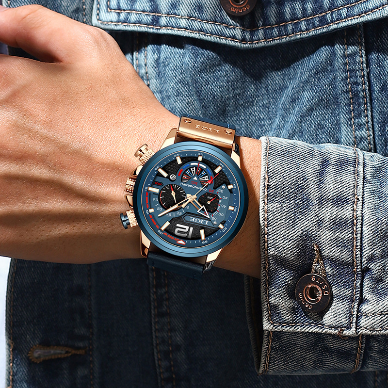 LIGE 8959 nuevo cinturón de seis pines calendario personalidad dial luminoso aguja multifuncional transfronteriza reloj de hombre