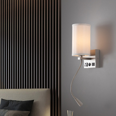 现代简约酒店客房氛围床头灯 卧室墙挂USB口无线充电LED阅读壁灯