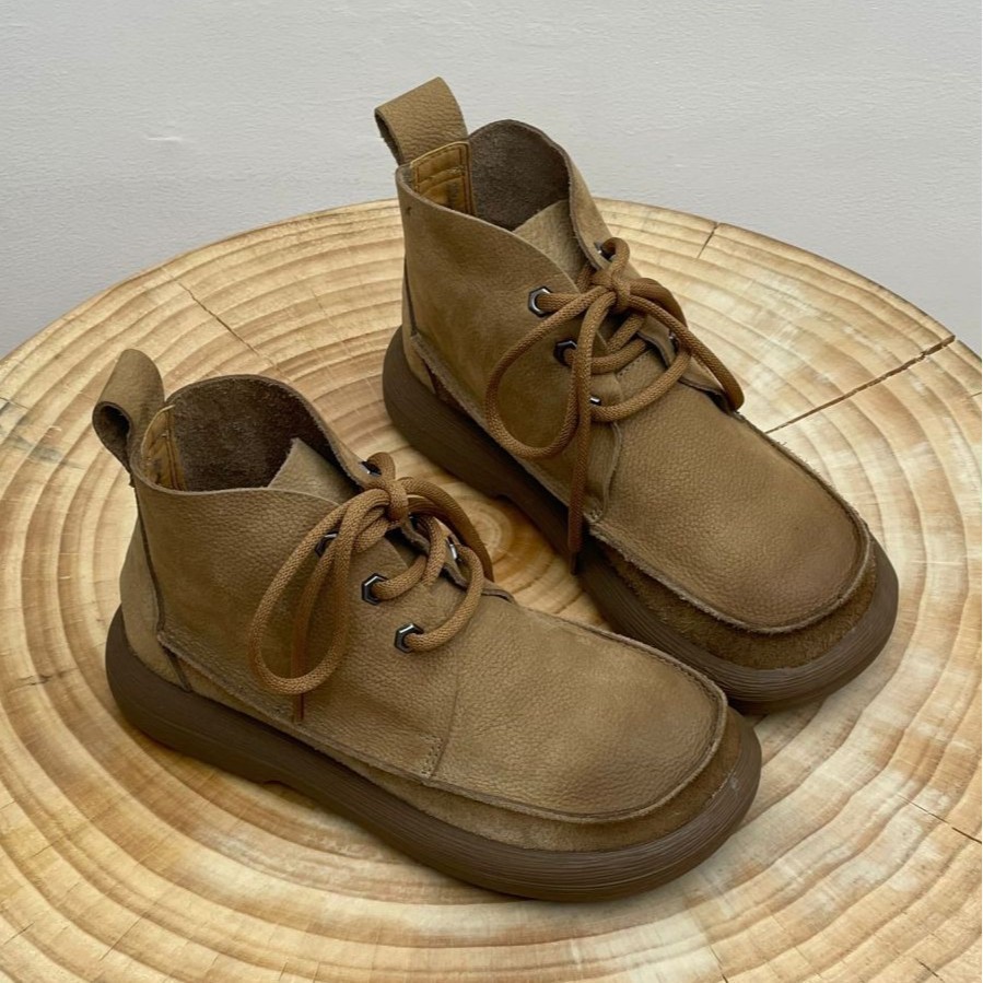 Plus Size Lace Up Martin Boots Retro Style Winter Thick Soled Round Toe Ankle Boots For Women_vogvips.com