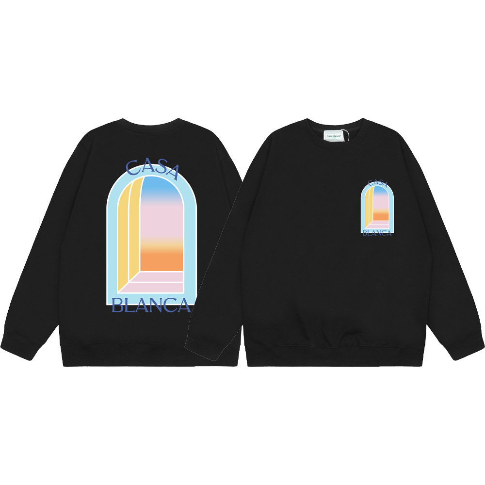 Marca de moda transfronteriza Casablanca letras de Casablanca impresión de color 380g lazo camiseta de cuello redondo