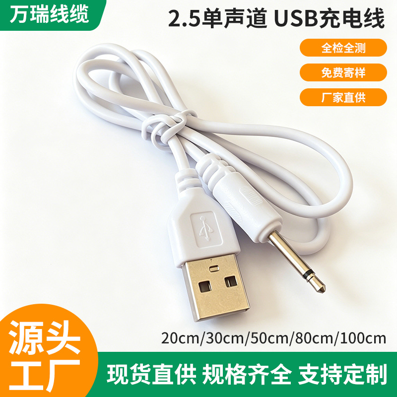 USB转2.5单声道音频充电线DC2.5针式加长外露成人情趣玩具配机线