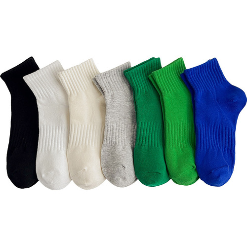 Socks for women, spring and summer solid color socks, trendy couples mid-calf socks, cotton socks, basketball socks, men's sports socks, wholesale