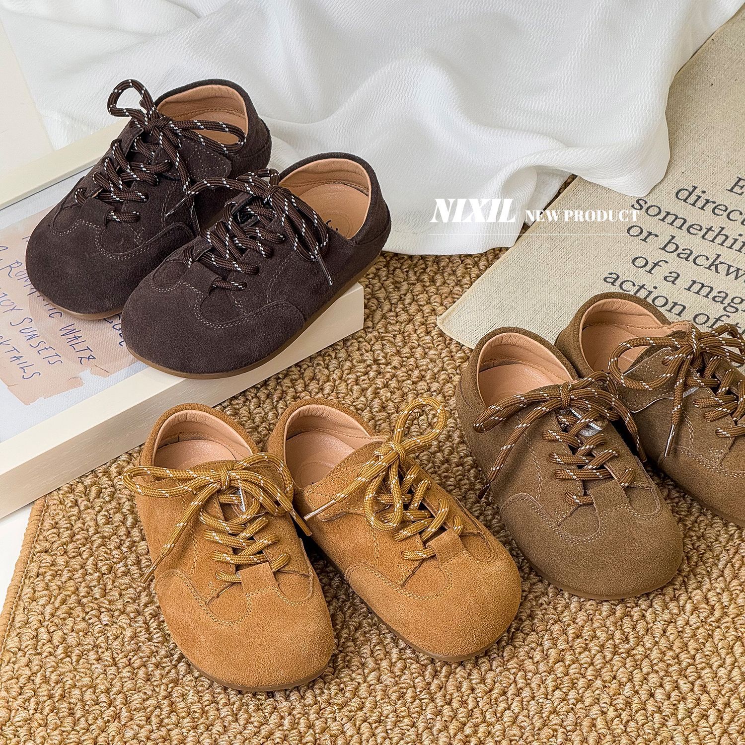2025 Autumn New Children's Leather Shoes Korean Style Retro Baby Shoes Frosted Genuine Leather Soft Sole Birkenstock Shoes for Boys and Girls
