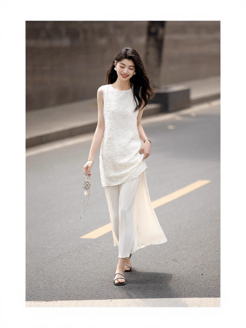 Đầm suông midi nữ kiểu Hàn Quốc tay ngắn xếp ly thẳng — hồng