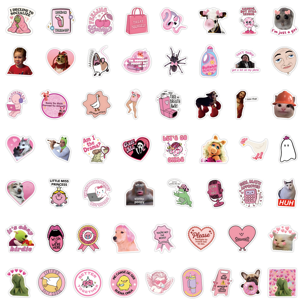 55 nuevos Pink Meme emoji bolsas de graffiti pegatinas scooter maletas pegatinas fábrica al por mayor