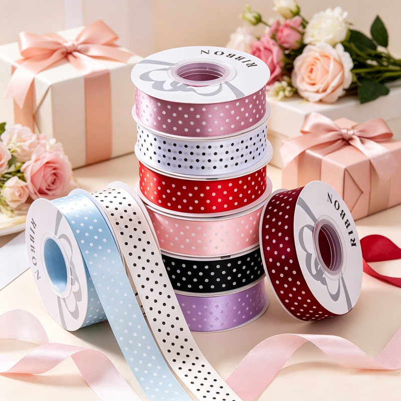 Polka Dot Polyester Ribbon Flower Cake Packaging Ribbon Gift Polka Dot Ribbon Bow Accessories DIY Decoration Polka Dot Polyester Ribbon Flower Cake Packaging Ribbon Gift Polka Dot Ribbon Bow Accessories DIY Decoration