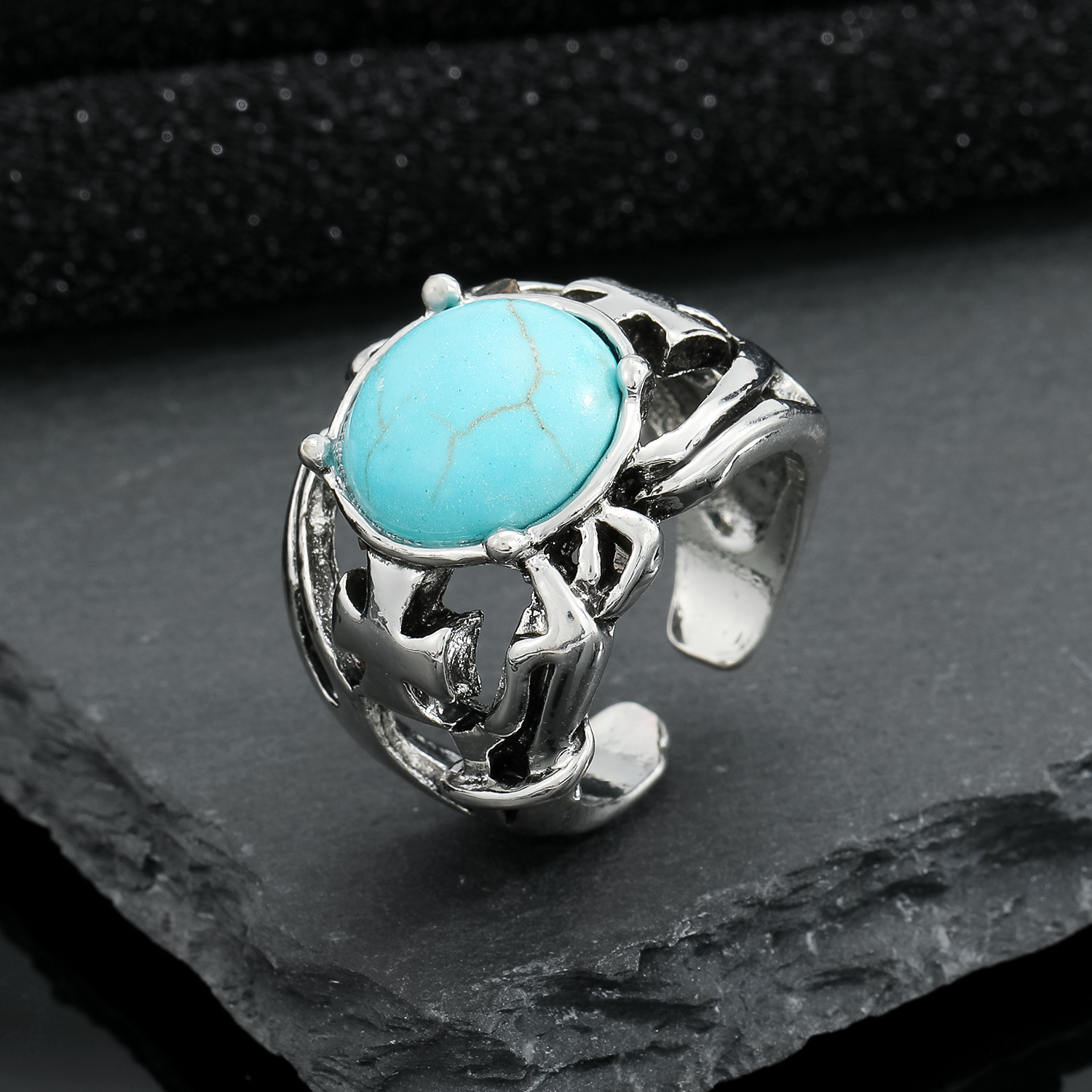 retro trend punk ring resin texture sapphire open ring
