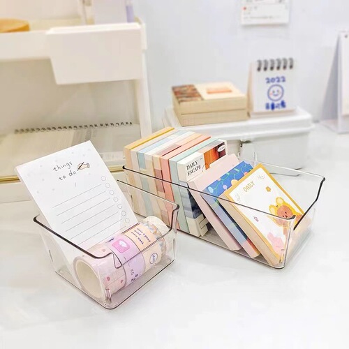 Acrylic desktop storage box transparent desk bookshelf organizer dormitory makeup stationery stackable display rack