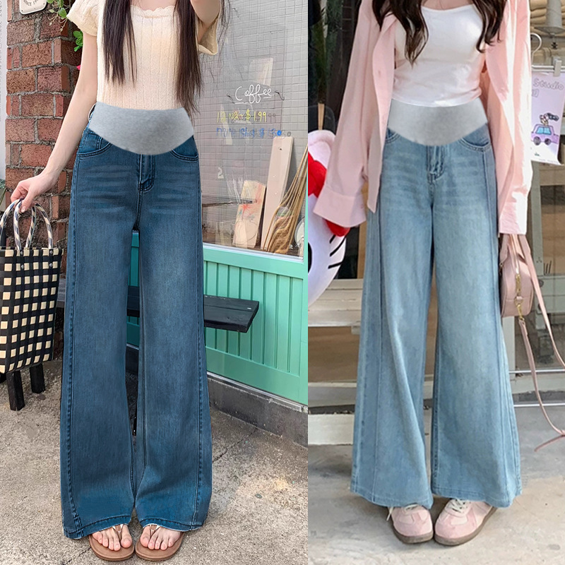 Maternity Wear Autumn New Jeans Korean Style Loose Splicing Belly Support Wide Leg Jeans Fashionable Casual Pants for Women